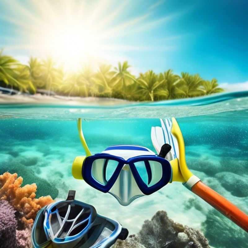 A close-up shot of colorful snorkeling gear, including a mask, snorkel, and fins, ready for an underwater adventure.